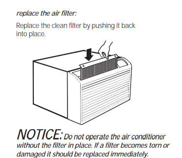 How do you reset the filter on a GE window air conditioner?